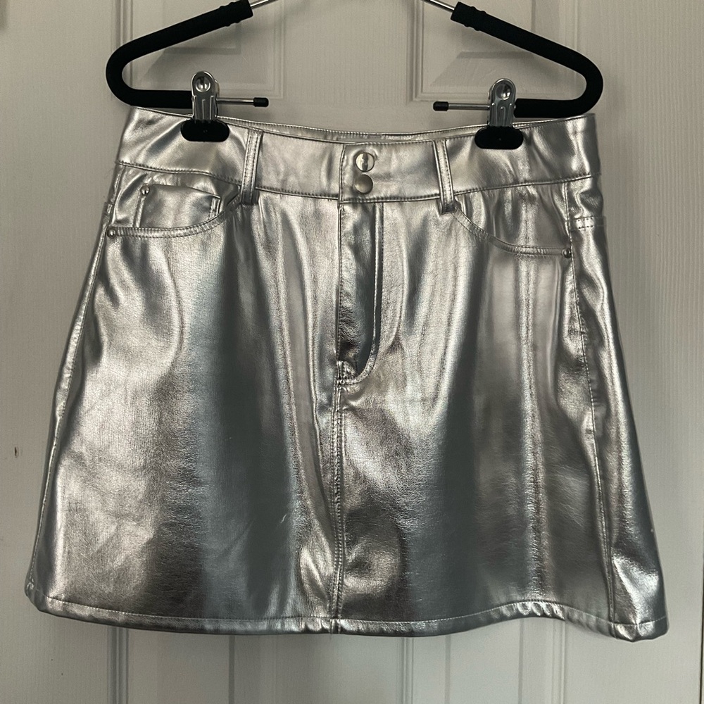 Silver Metallic A-Line Mini Skirt - Women